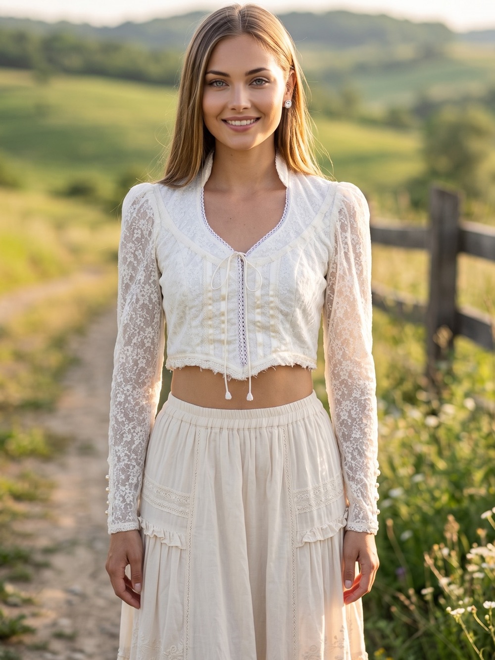 🌻RARE VINTAGE GUNNE SAX  Ivory Lace Cropped Corset Top Renaissance Size Small
